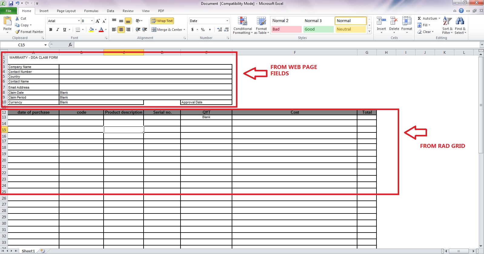 telerik radgrid export to